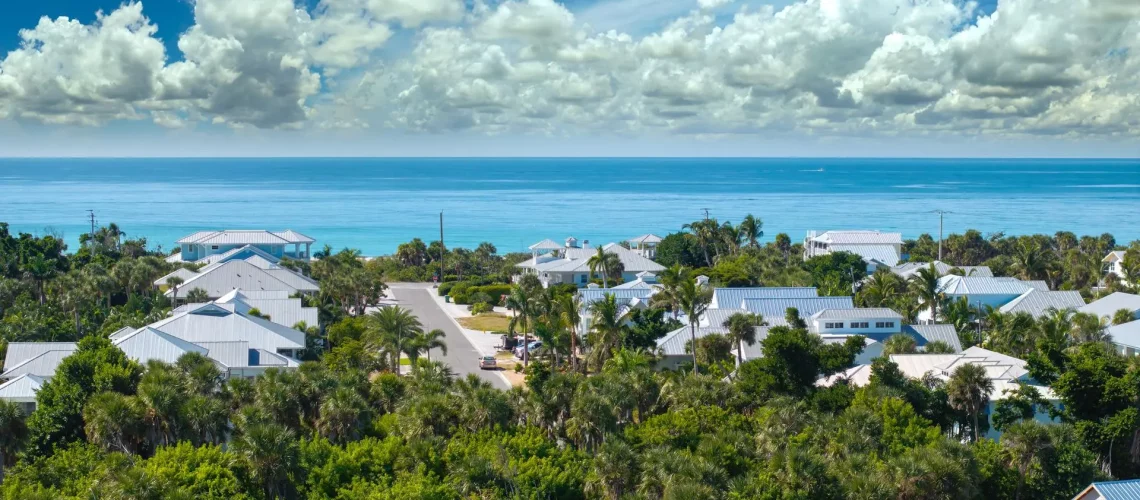 Aerial view of a beautiful beachside community